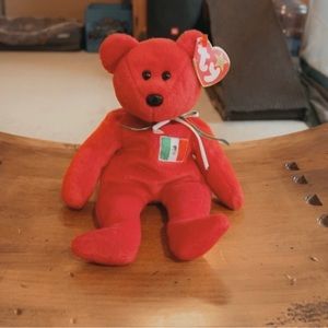 Retired Ty Beanie Baby RED OSITO Bear Mexico Flag W/ Tag Cover Plush Toy